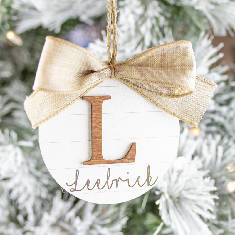 Family Personalized Ornament Farmhouse Burplap & Shiplap