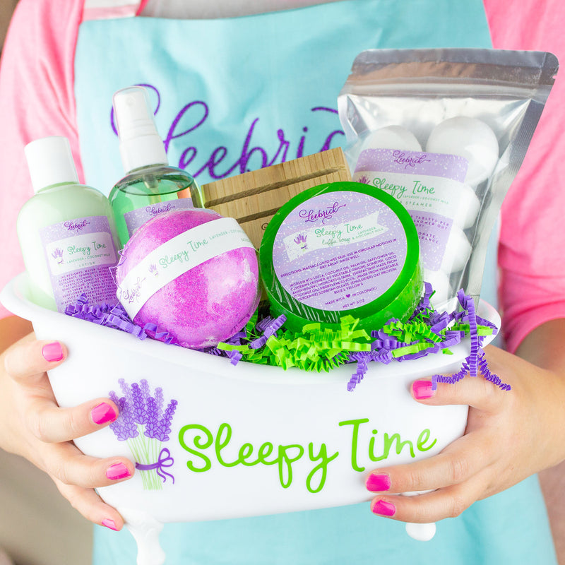 assortment of lavender bath and body products