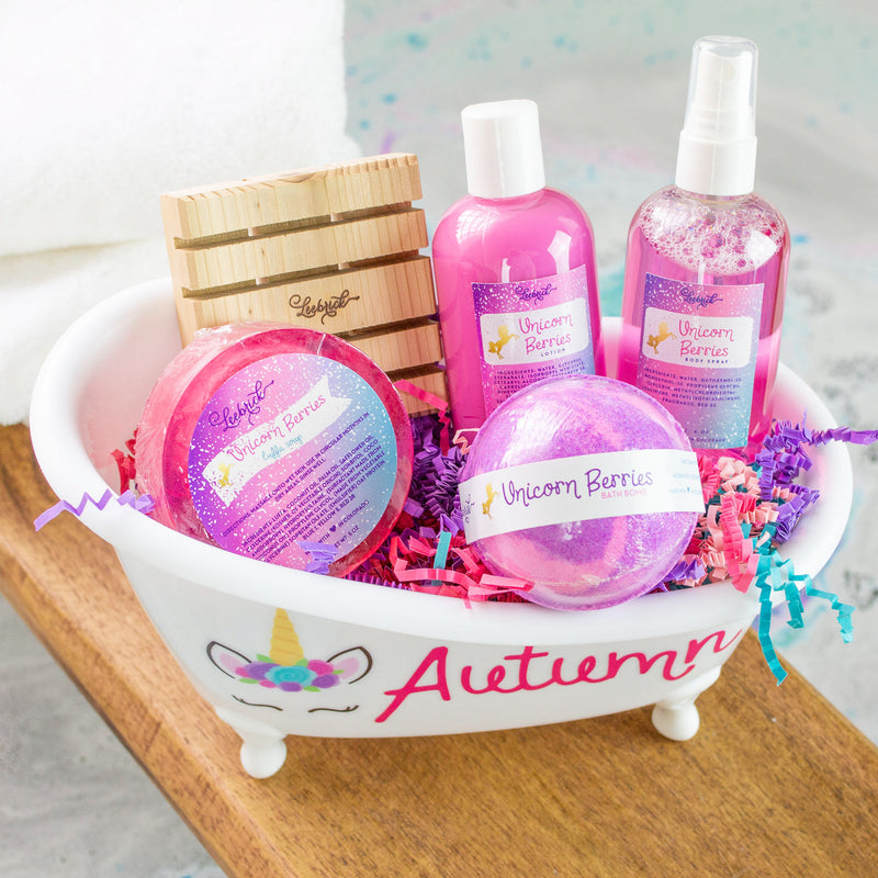 An assortment of unicorn band and body products 