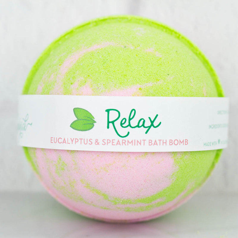 Relax eucalyptus and spearmint pink and green bath bomb