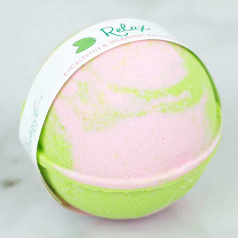 Eucalyptus and spearmint pink and green relaxing bath bomb by Leebrick